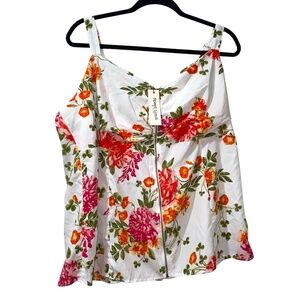 NEW Speed Limit MPH White Zip Up Pink Floral Halter Top Blouse Cottagecore 3XL